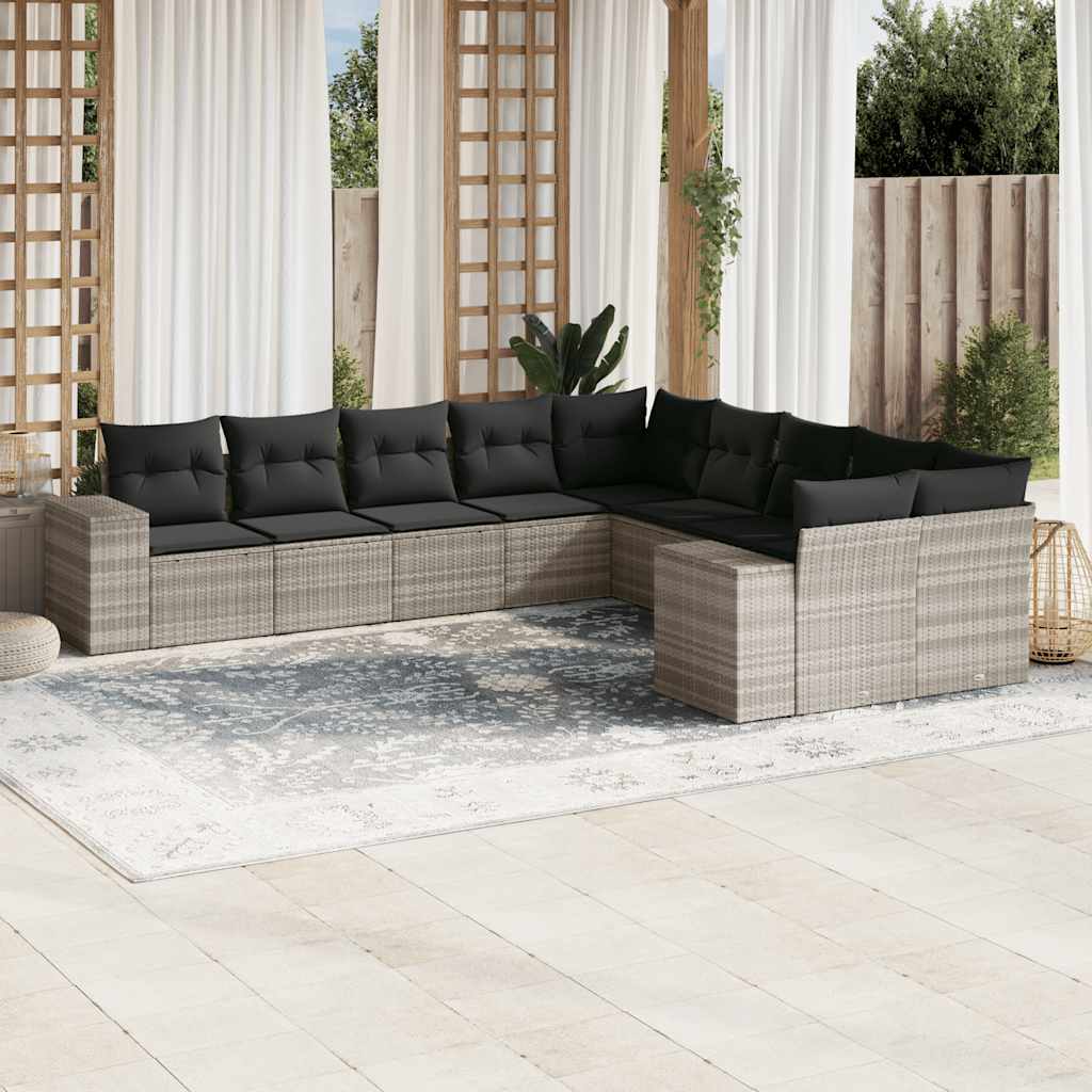 Set Canapele De Grădină Cu Perne, 10 Piese, Negru, Poliratan