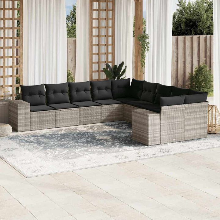 Set Canapele De Grădină Cu Perne, 10 Piese, Negru, Poliratan
