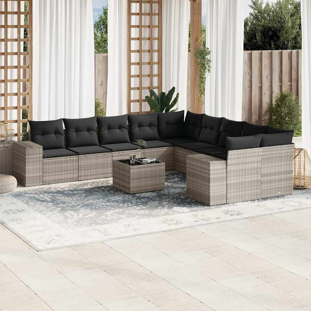 Set Canapele De Grădină Cu Perne, 10 Piese, Negru, Poliratan