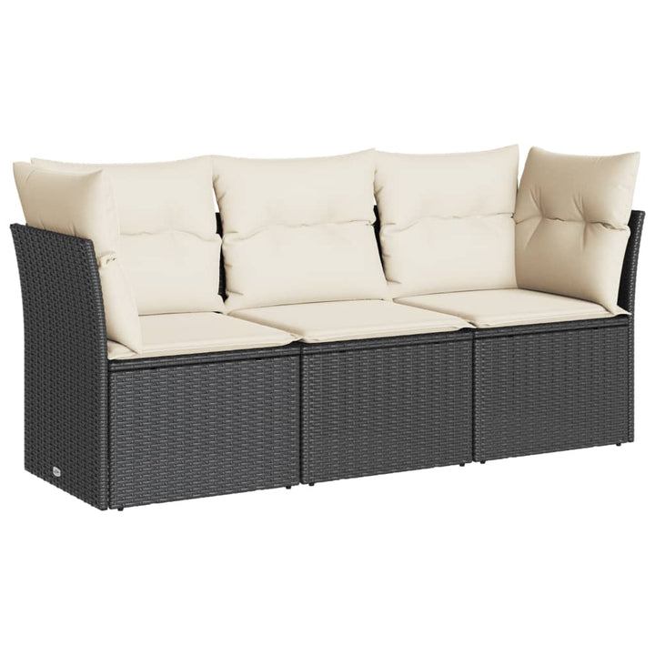 Set Mobilier De Grădină Cu Perne, 3 Piese, Negru, Poliratan