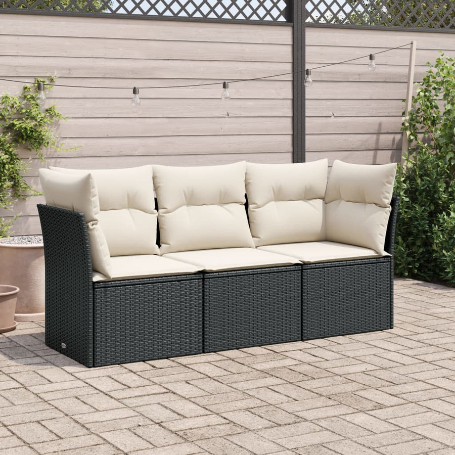 Set Mobilier De Grădină Cu Perne, 3 Piese, Negru, Poliratan