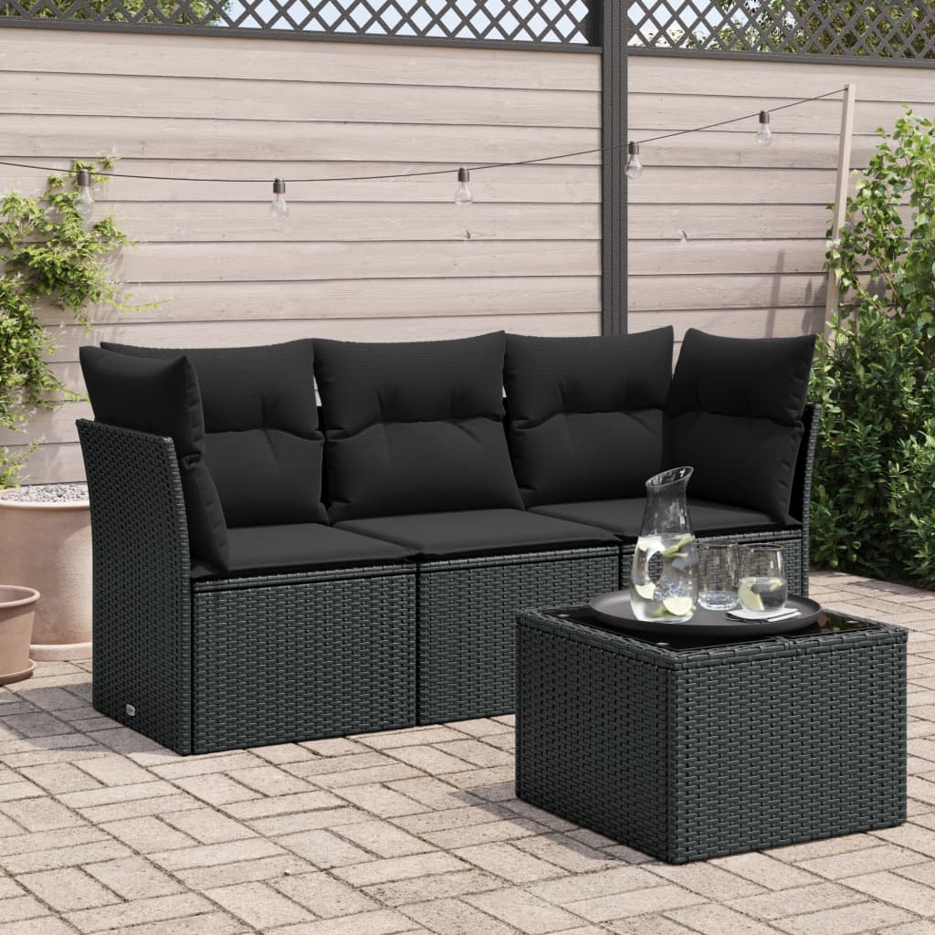 Set Mobilier De Grădină Cu Perne, 3 Piese, Negru, Poliratan
