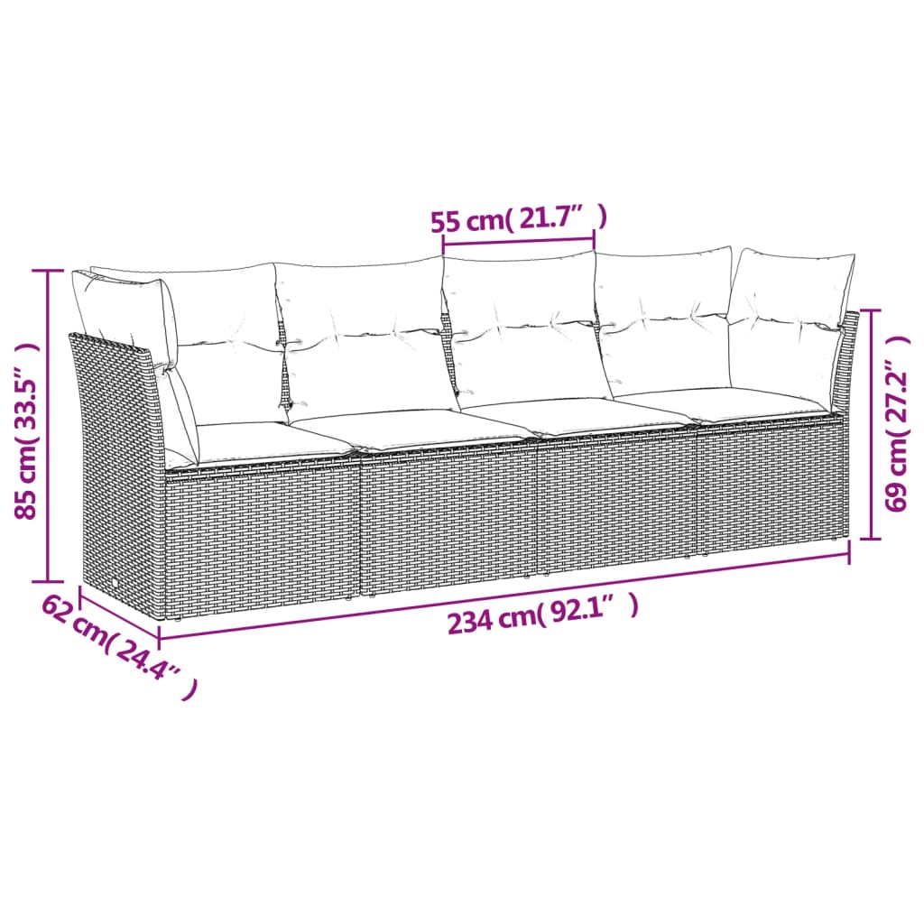 Set Mobilier De Grădină Cu Perne, 4 Piese, , Poliratan