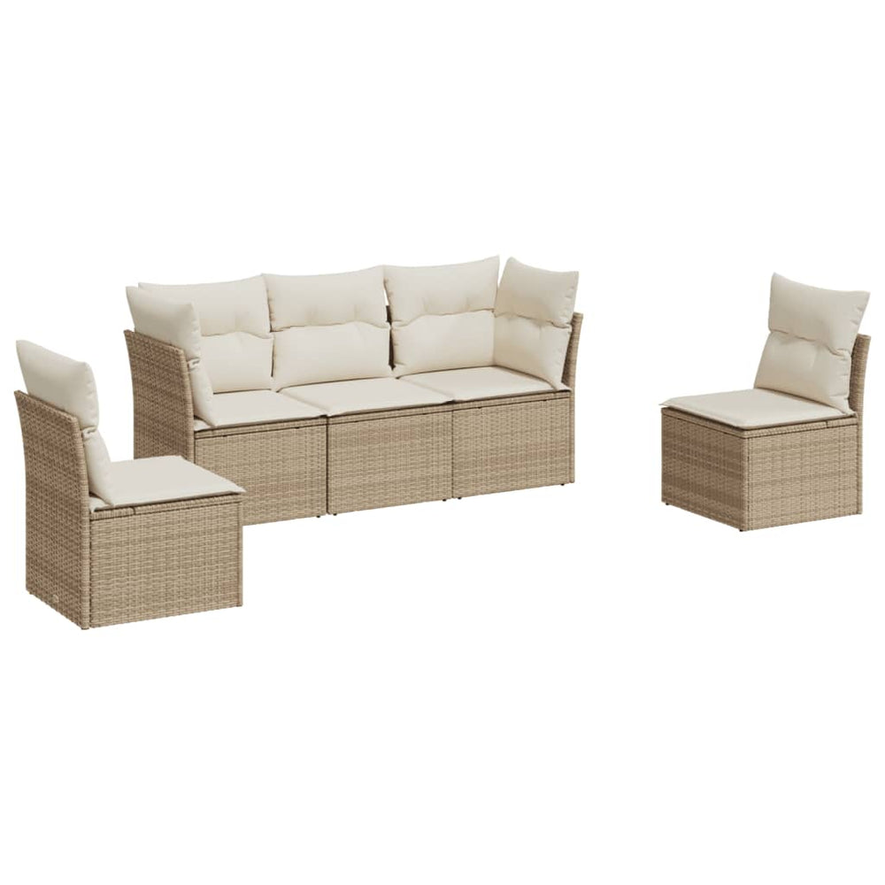 Set Canapele De Grădină Cu Perne, 5 Piese, Bej, Poliratan
