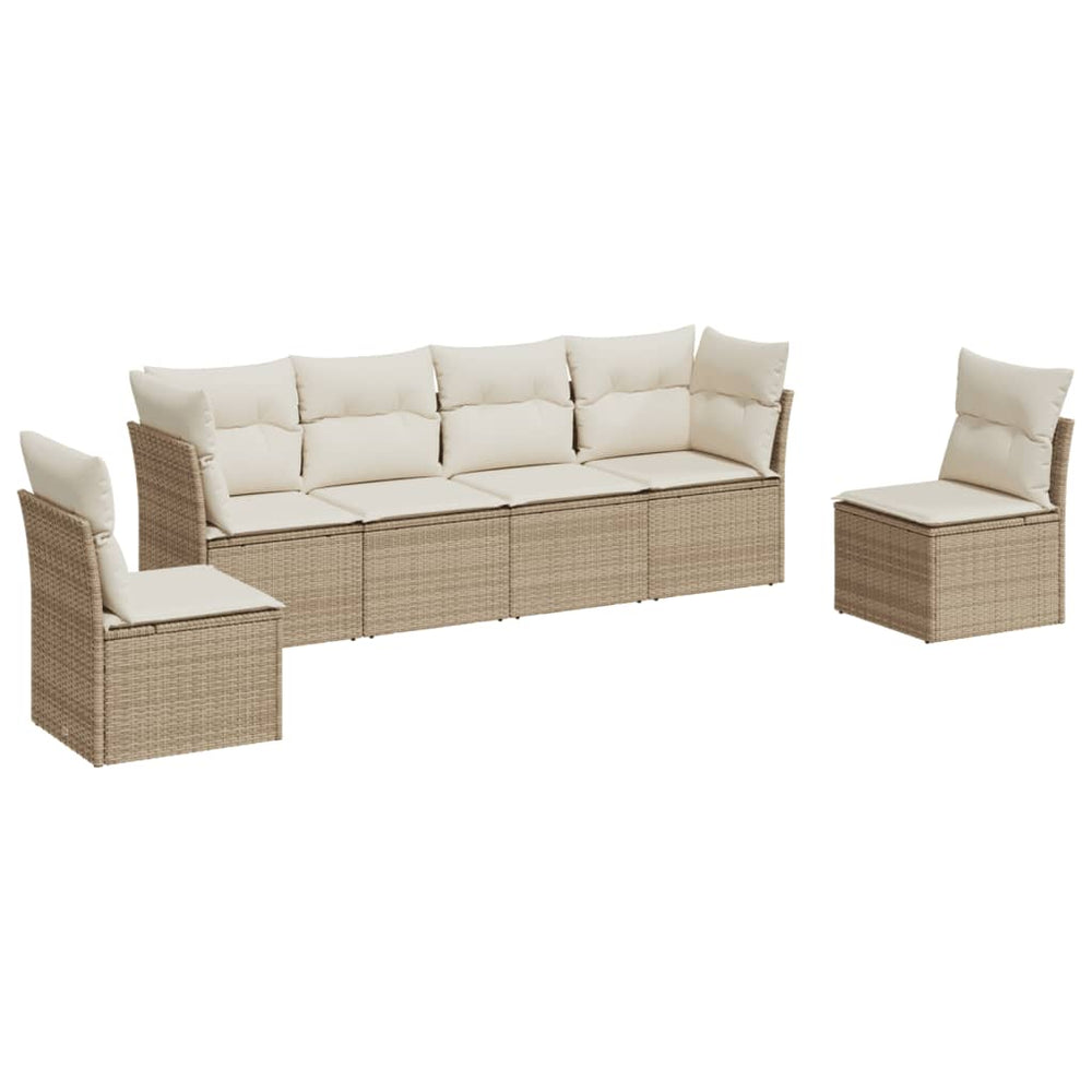 Set Canapele De Grădină Cu Perne, 6 Piese, Bej, Poliratan