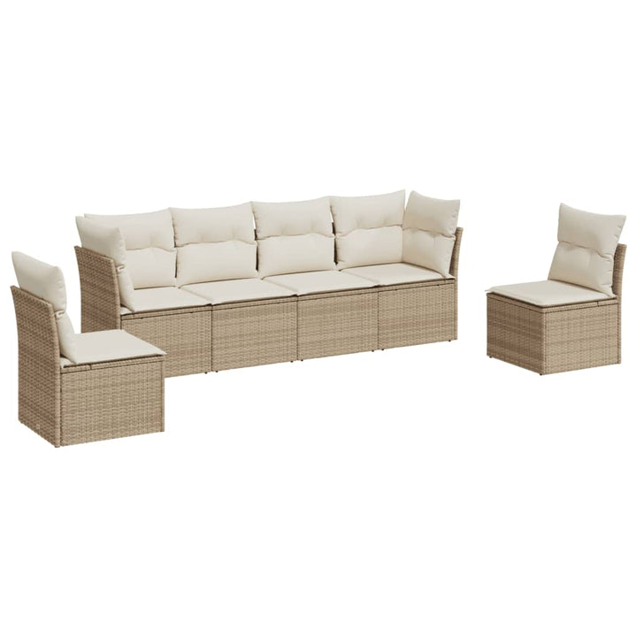 Set Canapele De Grădină Cu Perne, 6 Piese, Bej, Poliratan