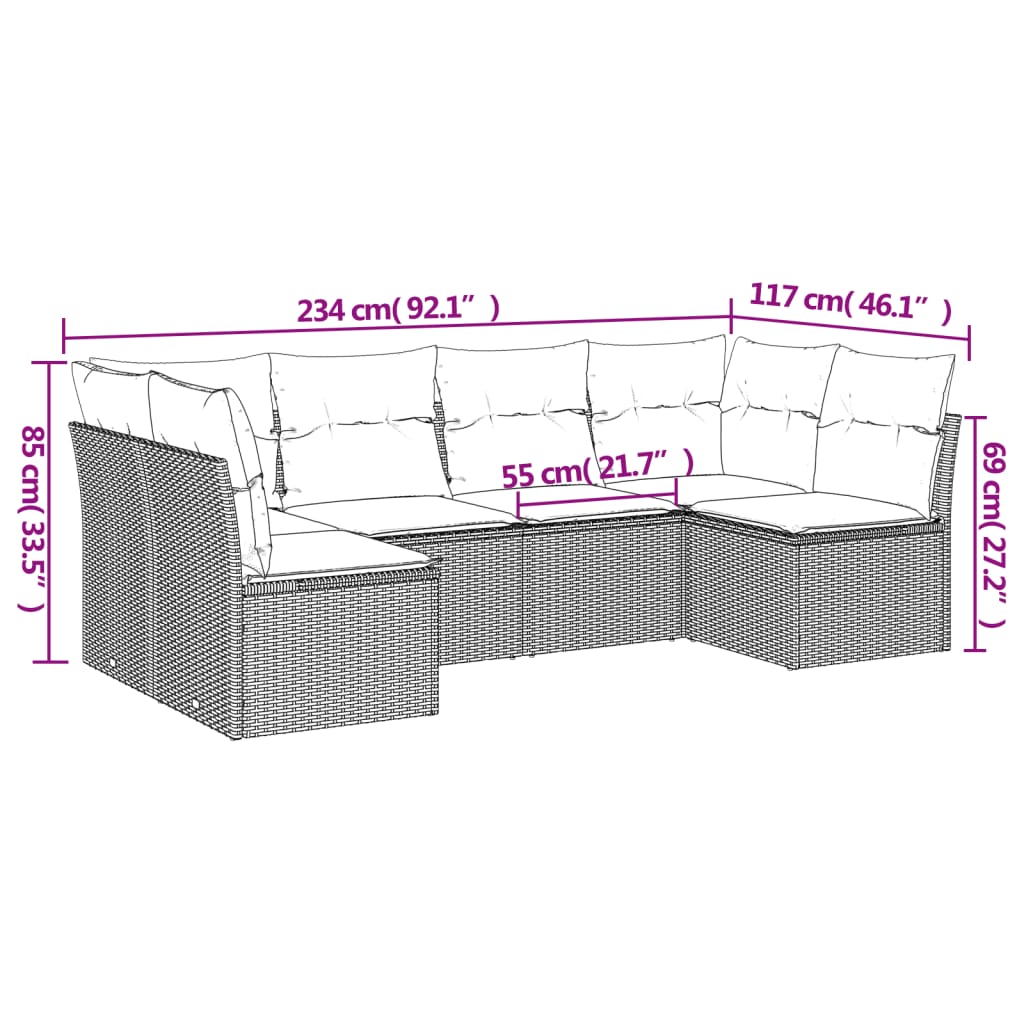 Set Canapele De Grădină Cu Perne, 6 Piese, Bej, Poliratan