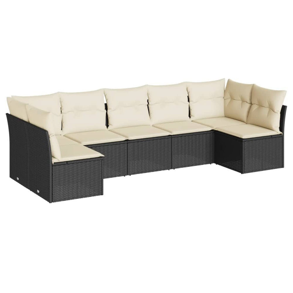Set Canapele De Grădină Cu Perne, 7 Piese, Negru, Poliratan