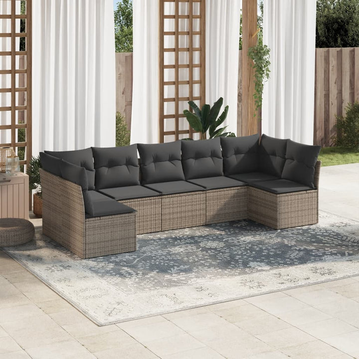 Set Canapele De Grădină Cu Perne, 7 Piese, Negru, Poliratan
