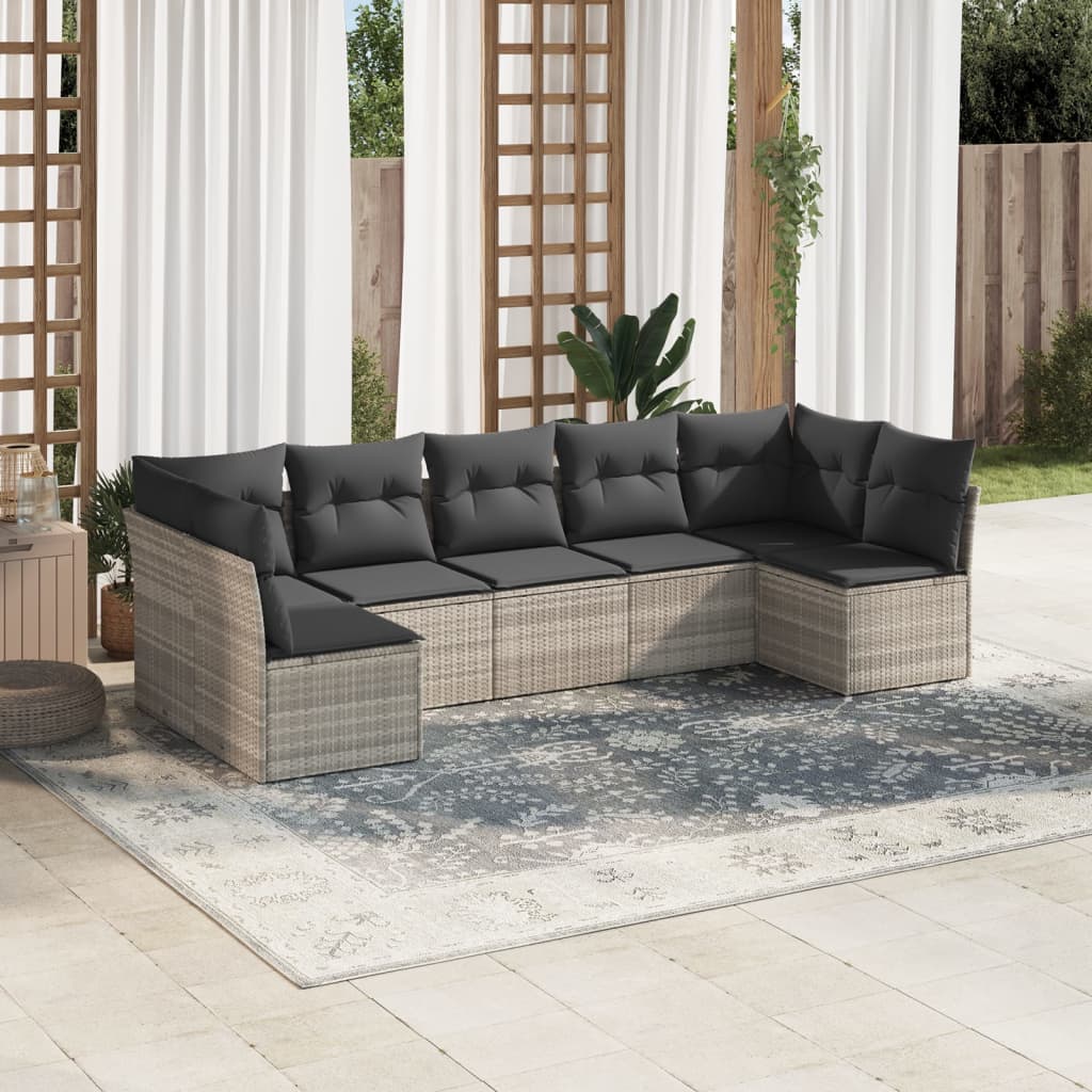 Set Canapele De Grădină Cu Perne, 7 Piese, Negru, Poliratan