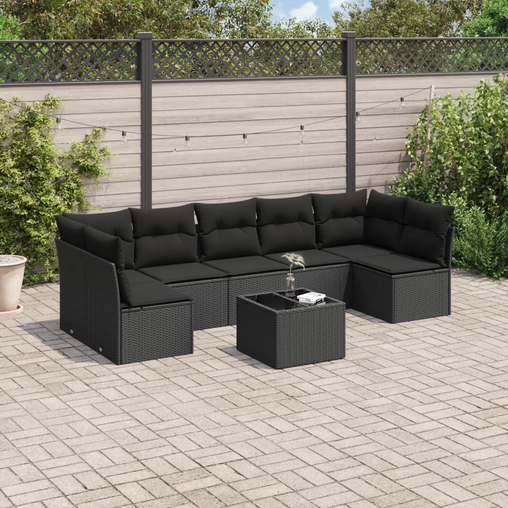Set Canapele De Grădină Cu Perne, 7 Piese, Negru, Poliratan