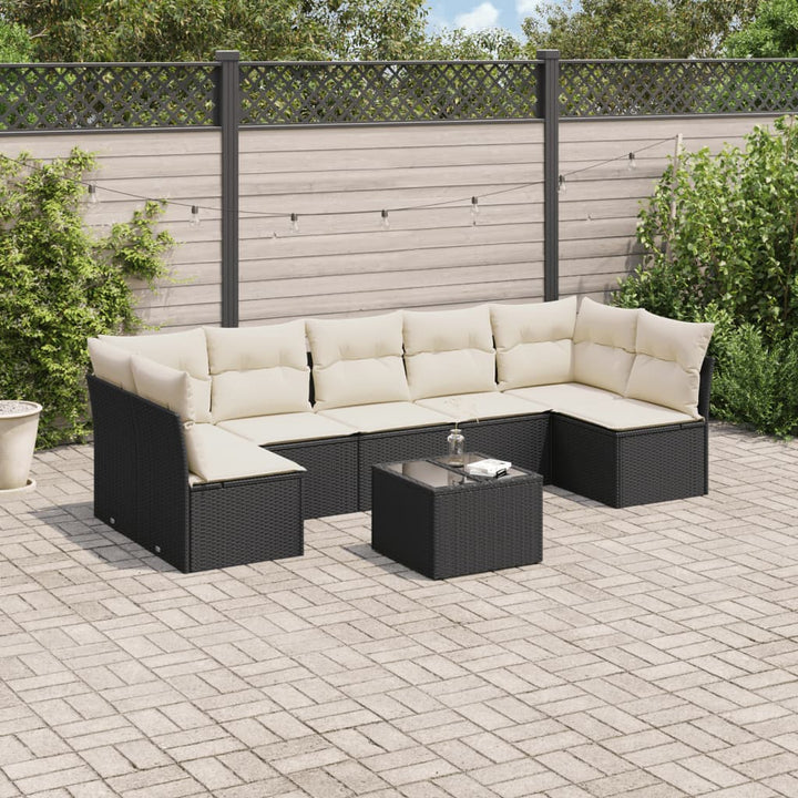 Set Canapele De Grădină Cu Perne, 7 Piese, Negru, Poliratan