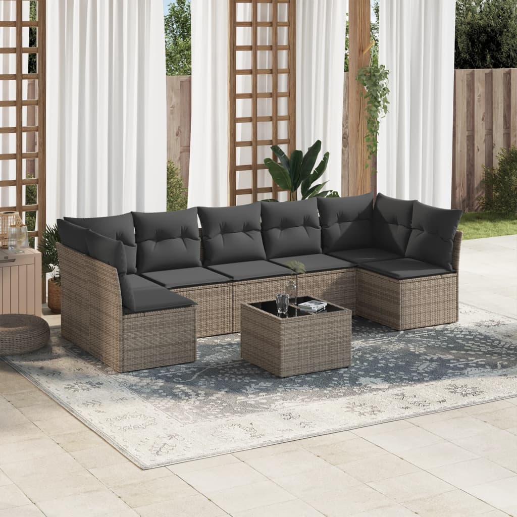Set Canapele De Grădină Cu Perne, 7 Piese, Negru, Poliratan
