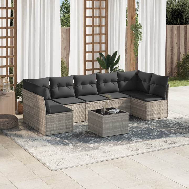 Set Canapele De Grădină Cu Perne, 7 Piese, Negru, Poliratan