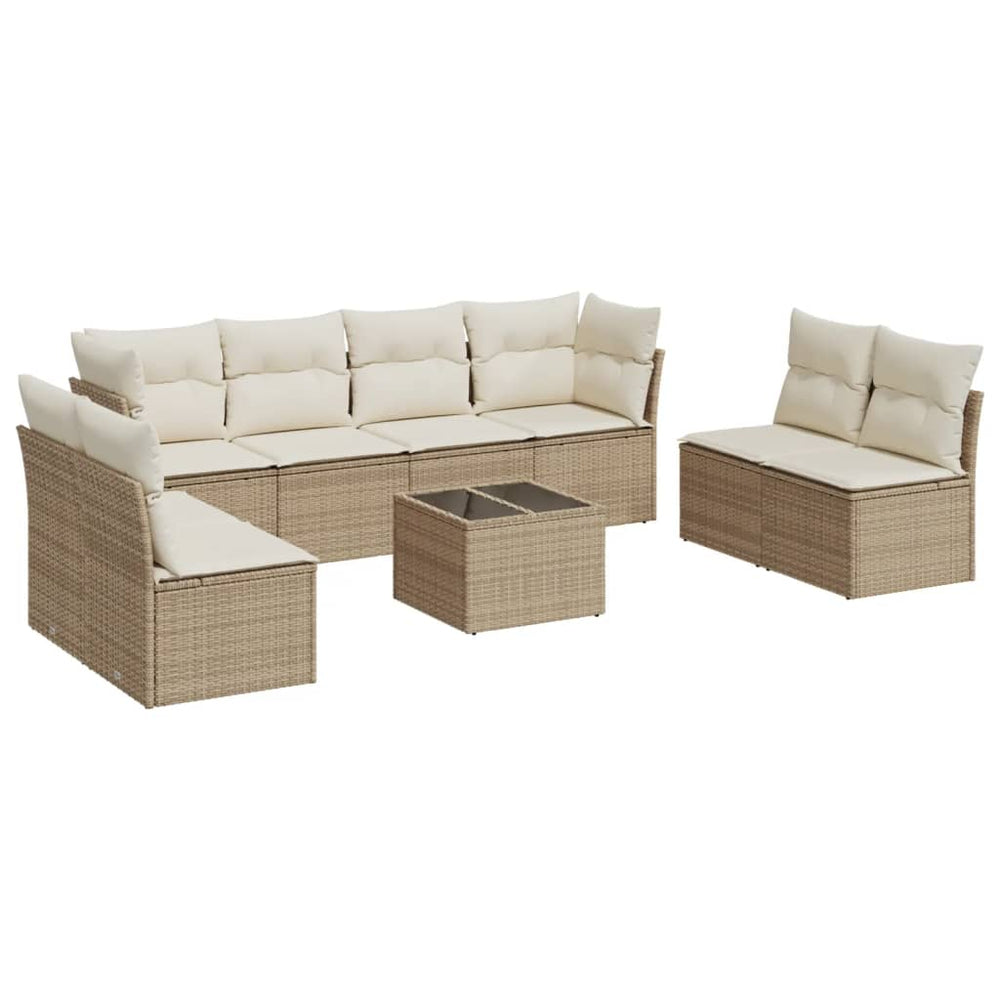 Set Canapele De Grădină, 9 Piese, Cu Perne, Bej, Poliratan