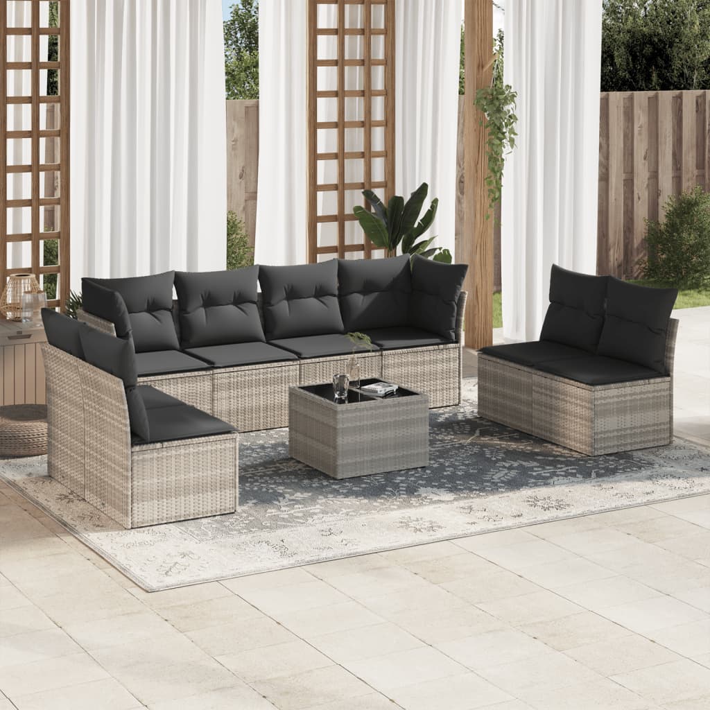 Set Canapele De Grădină, 9 Piese, Cu Perne, Bej, Poliratan