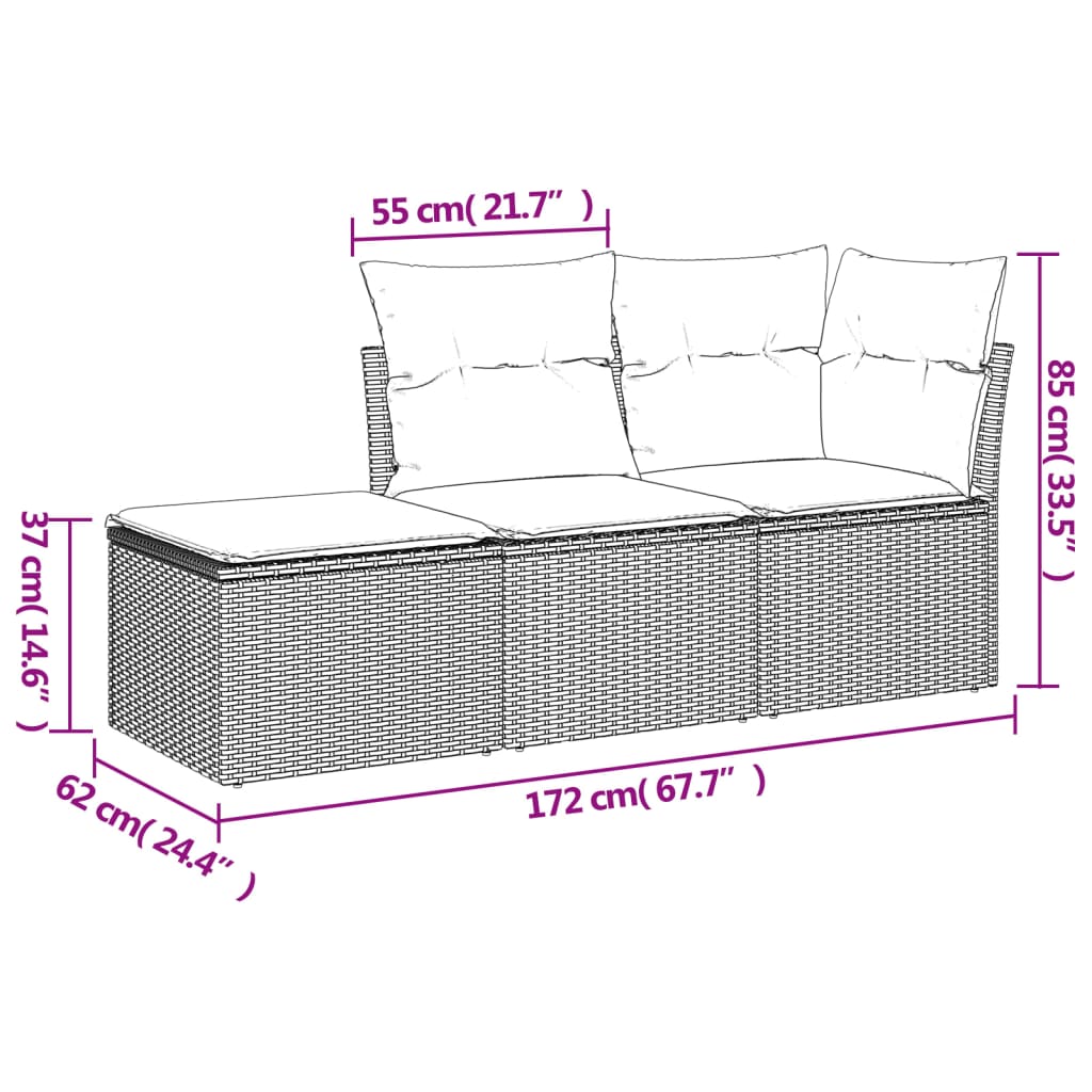 Set Canapele De Grădină Cu Perne, 3 Piese Poliratan
