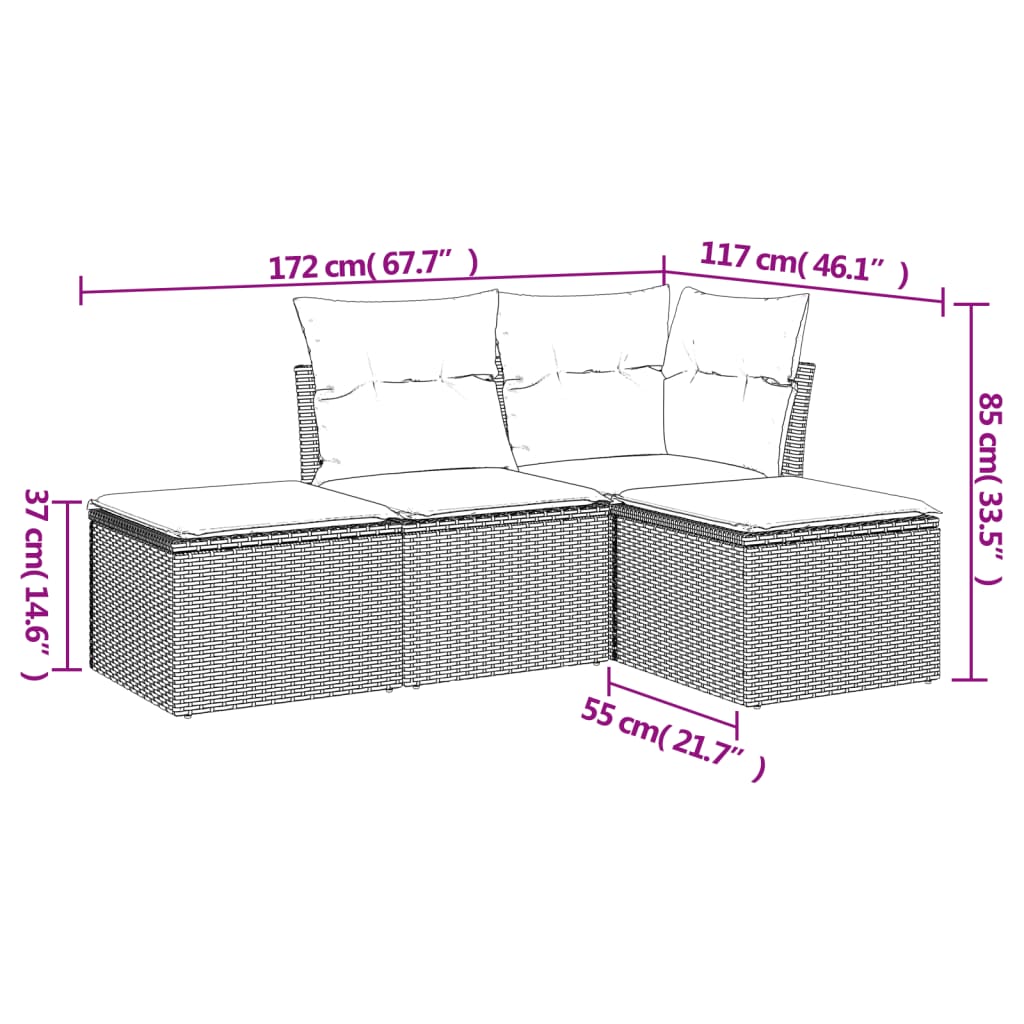 Set Canapea De Grădină Cu Perne, 4 Piese, Poliratan
