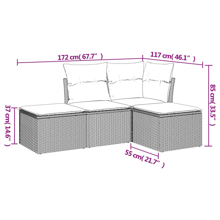 Set Canapea De Grădină Cu Perne, 4 Piese, Poliratan