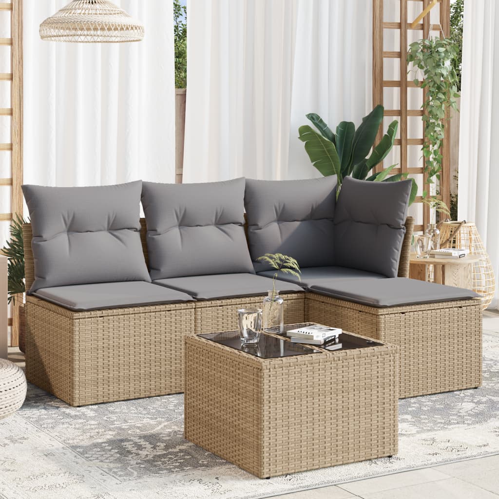 Set Canapele De Grădină Cu Perne, 5 Piese Poliratan