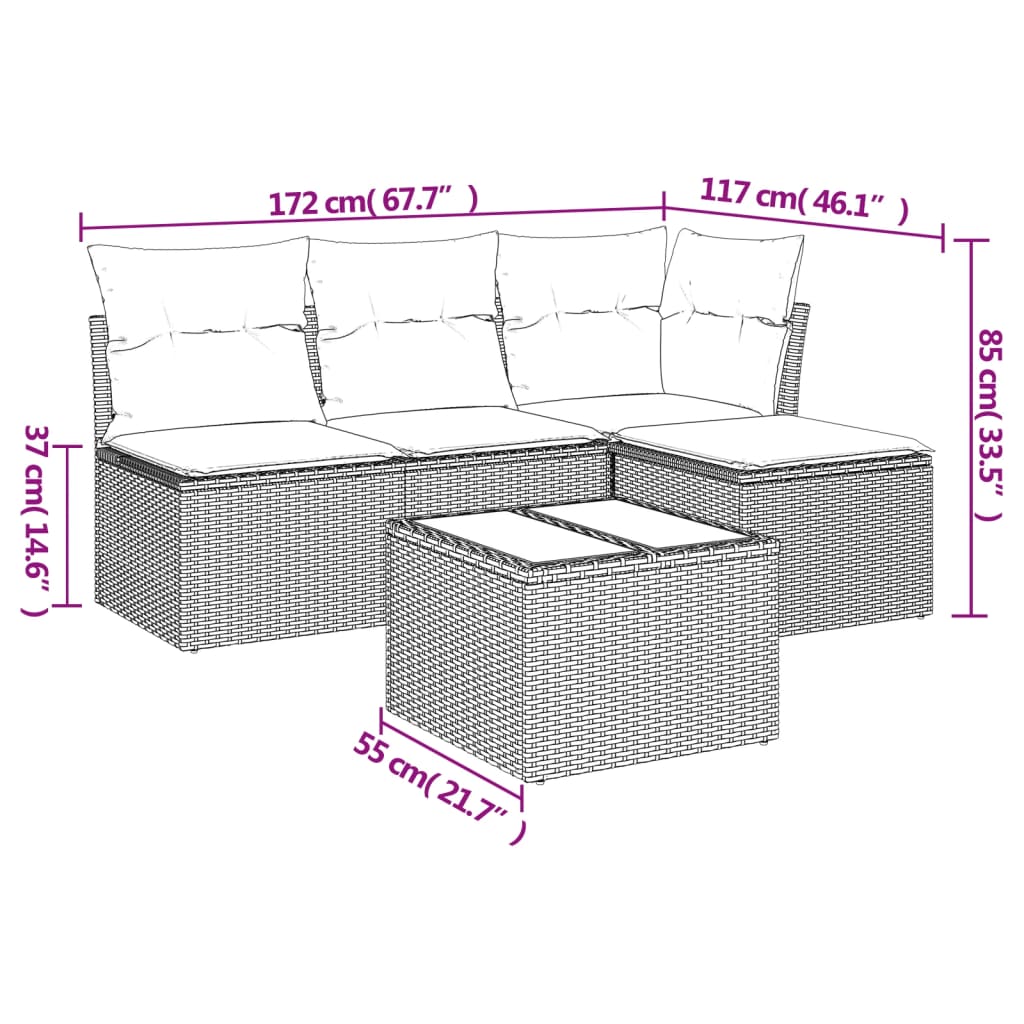Set Canapele De Grădină Cu Perne, 5 Piese Poliratan