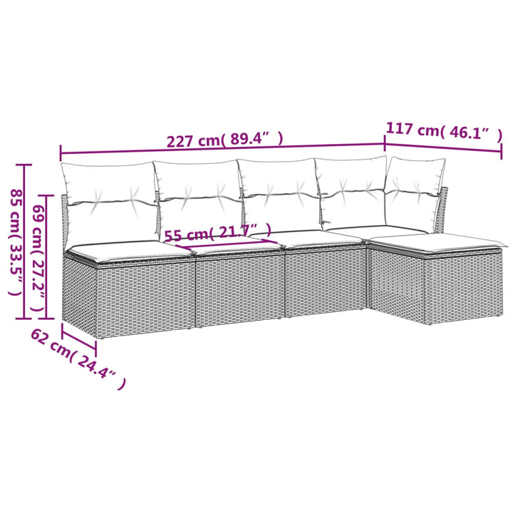 Set Mobilier De Grădină Cu Perne, 5 Piese, Negru, Poliratan