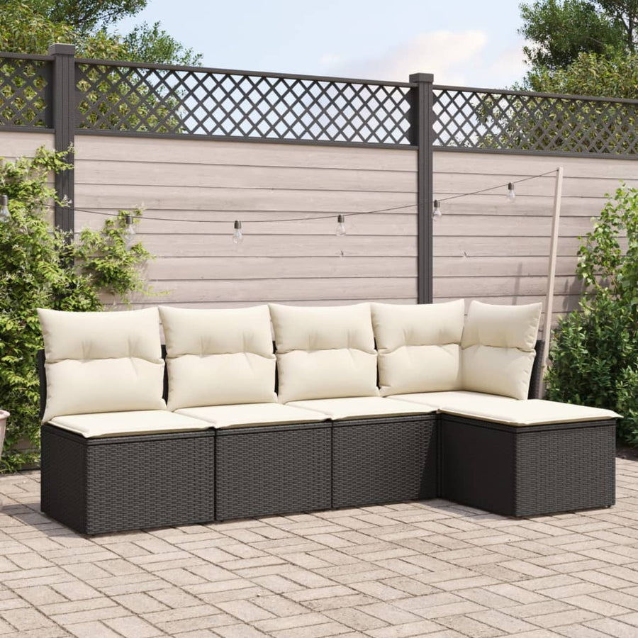 Set Mobilier De Grădină Cu Perne, 5 Piese, Negru, Poliratan