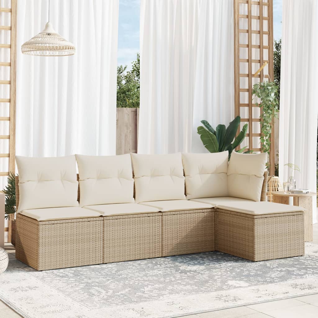 Set Mobilier De Grădină Cu Perne, 5 Piese, Negru, Poliratan