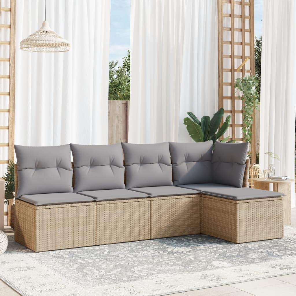 Set Mobilier De Grădină Cu Perne, 5 Piese, Negru, Poliratan