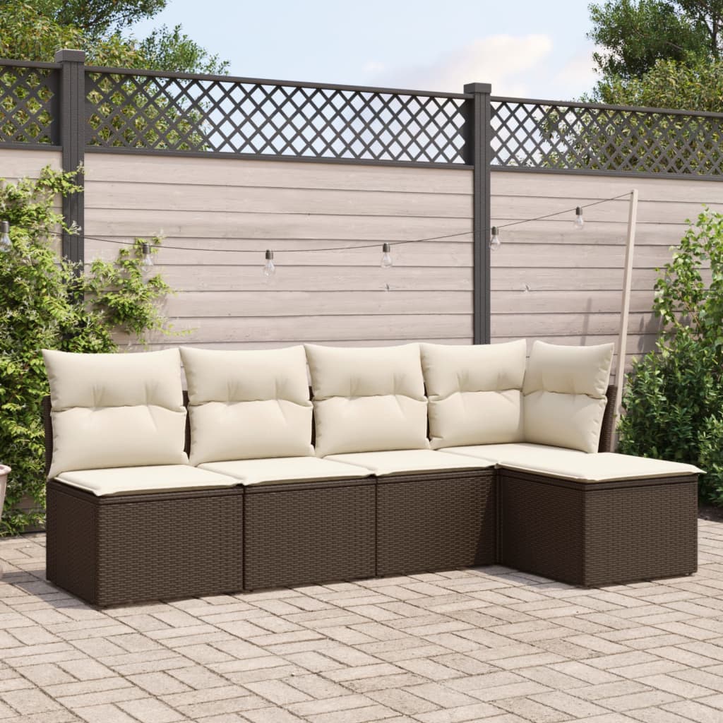 Set Mobilier De Grădină Cu Perne, 5 Piese, Negru, Poliratan
