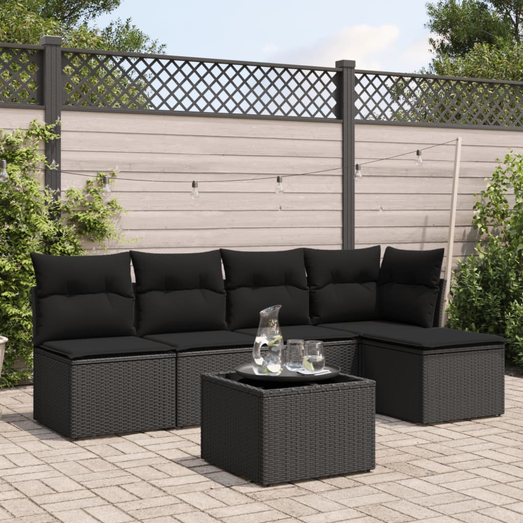 Set Mobilier De Grădină Cu Perne, 5 Piese, Negru, Poliratan