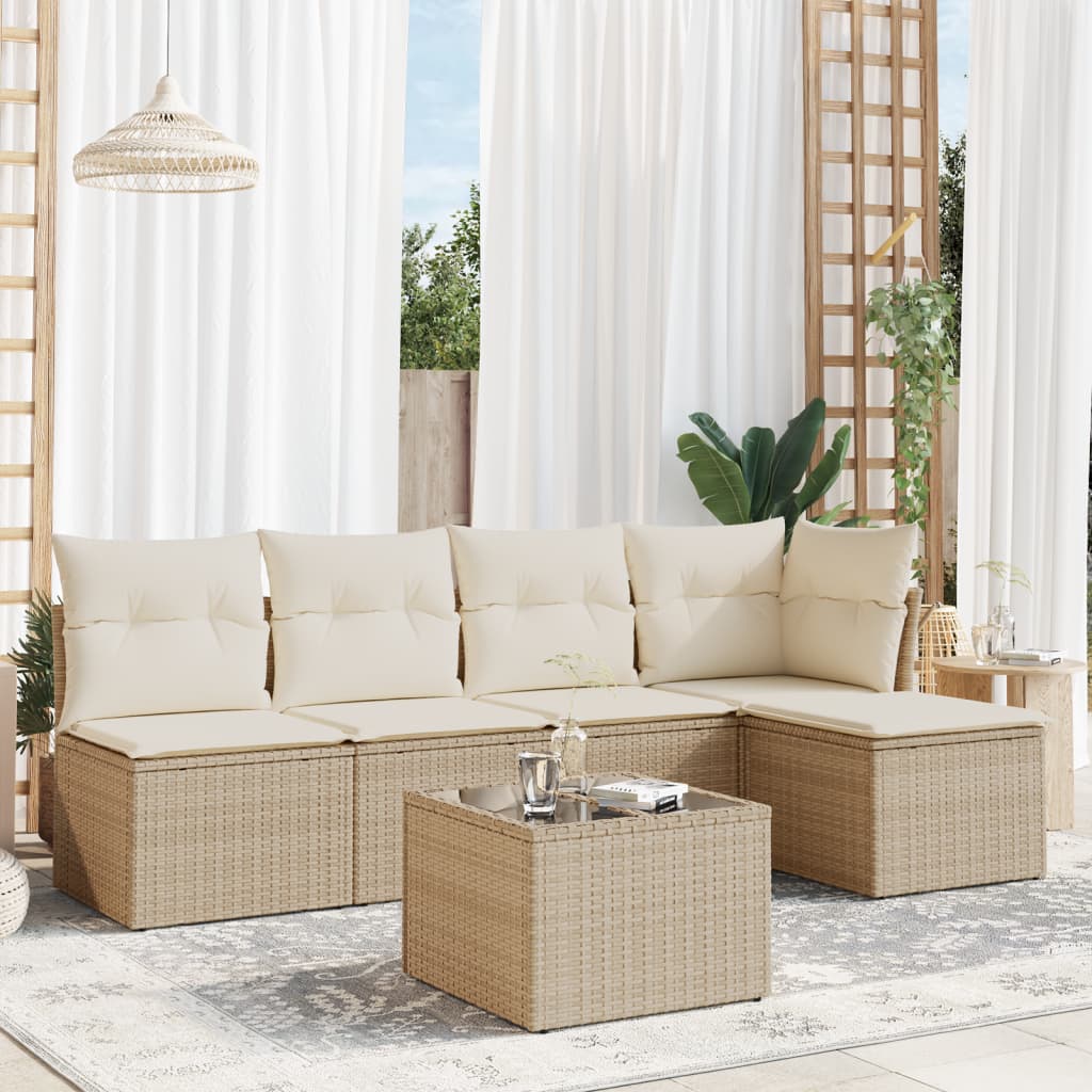 Set Mobilier De Grădină Cu Perne, 5 Piese, Negru, Poliratan