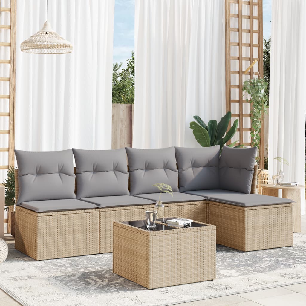 Set Mobilier De Grădină Cu Perne, 5 Piese, Negru, Poliratan