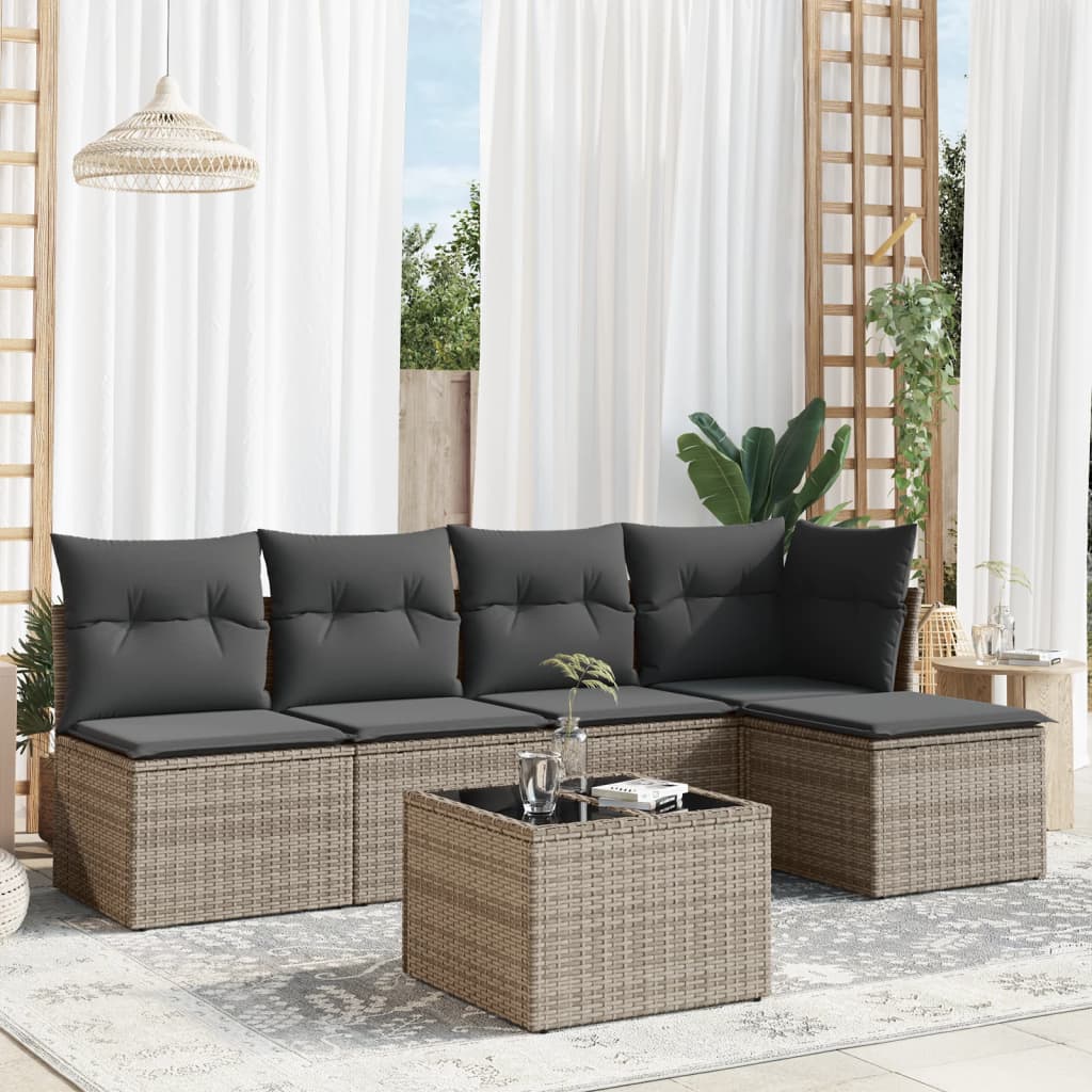 Set Mobilier De Grădină Cu Perne, 5 Piese, Negru, Poliratan