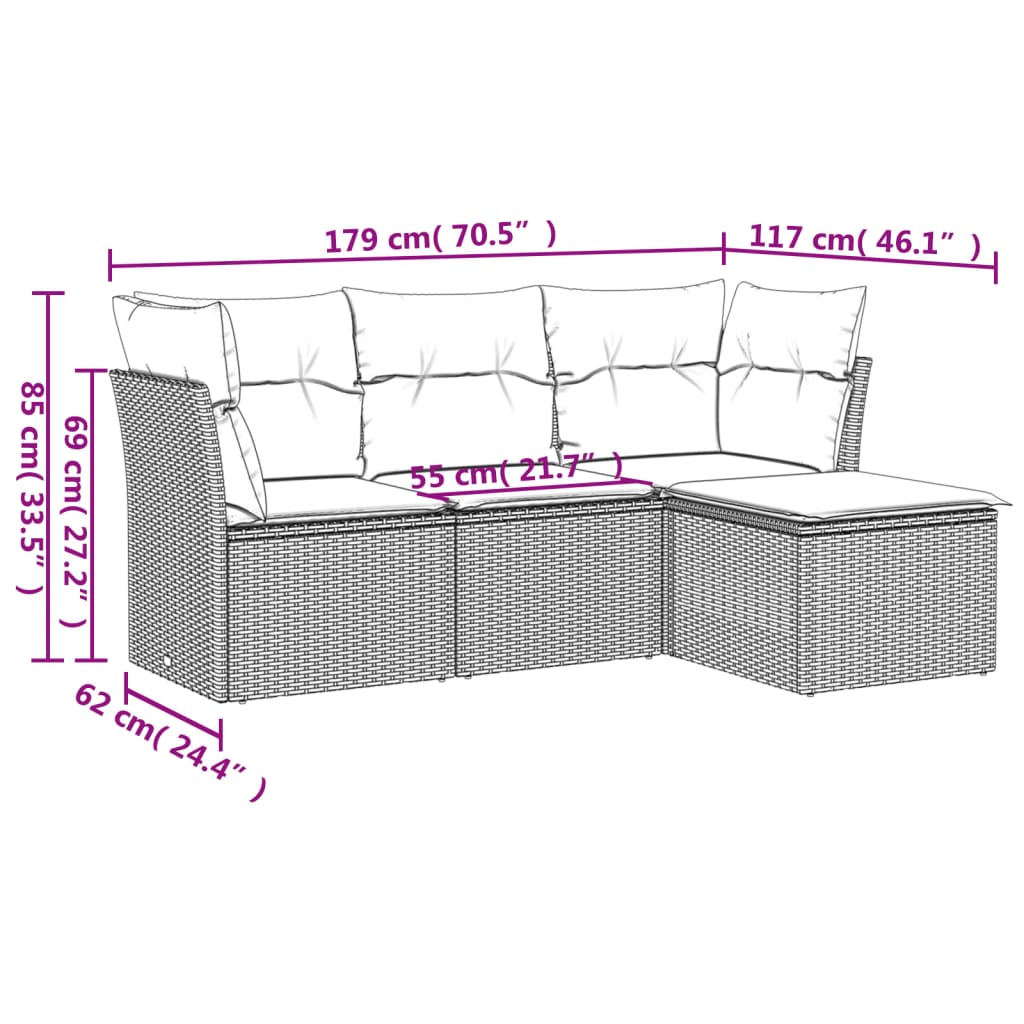 Set Canapea De Grădină Cu Perne, 4 Piese, , Poliratan