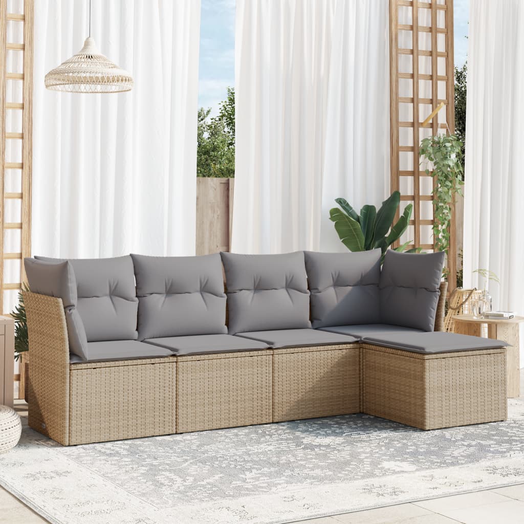 Set Mobilier De Grădină Cu Perne, 5 Piese, Negru, Poliratan