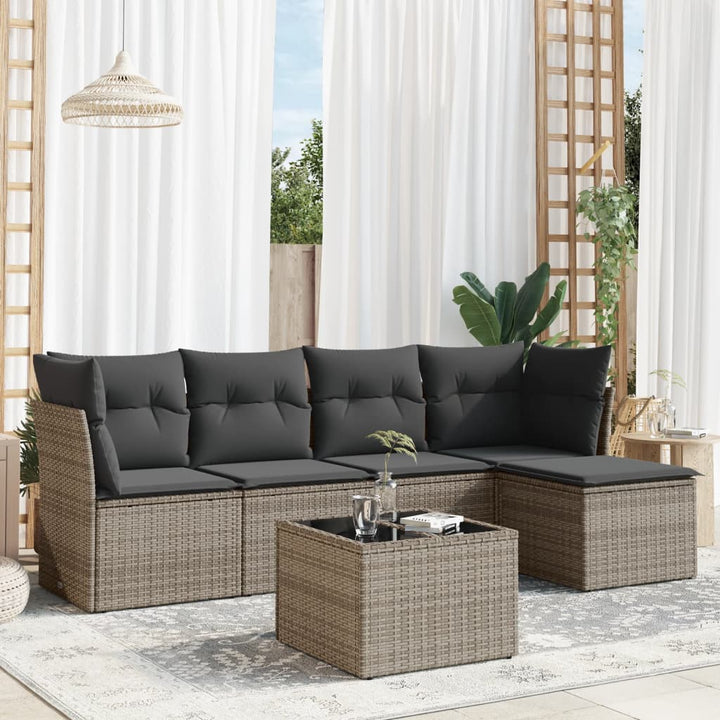 Set Mobilier De Grădină Cu Perne, 5 Piese, Negru, Poliratan