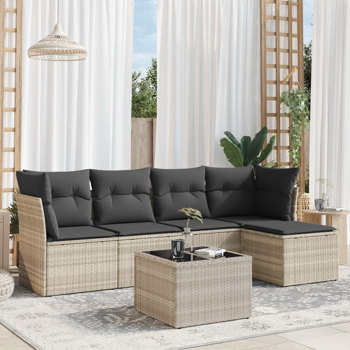 Set Mobilier De Grădină Cu Perne, 5 Piese, Negru, Poliratan