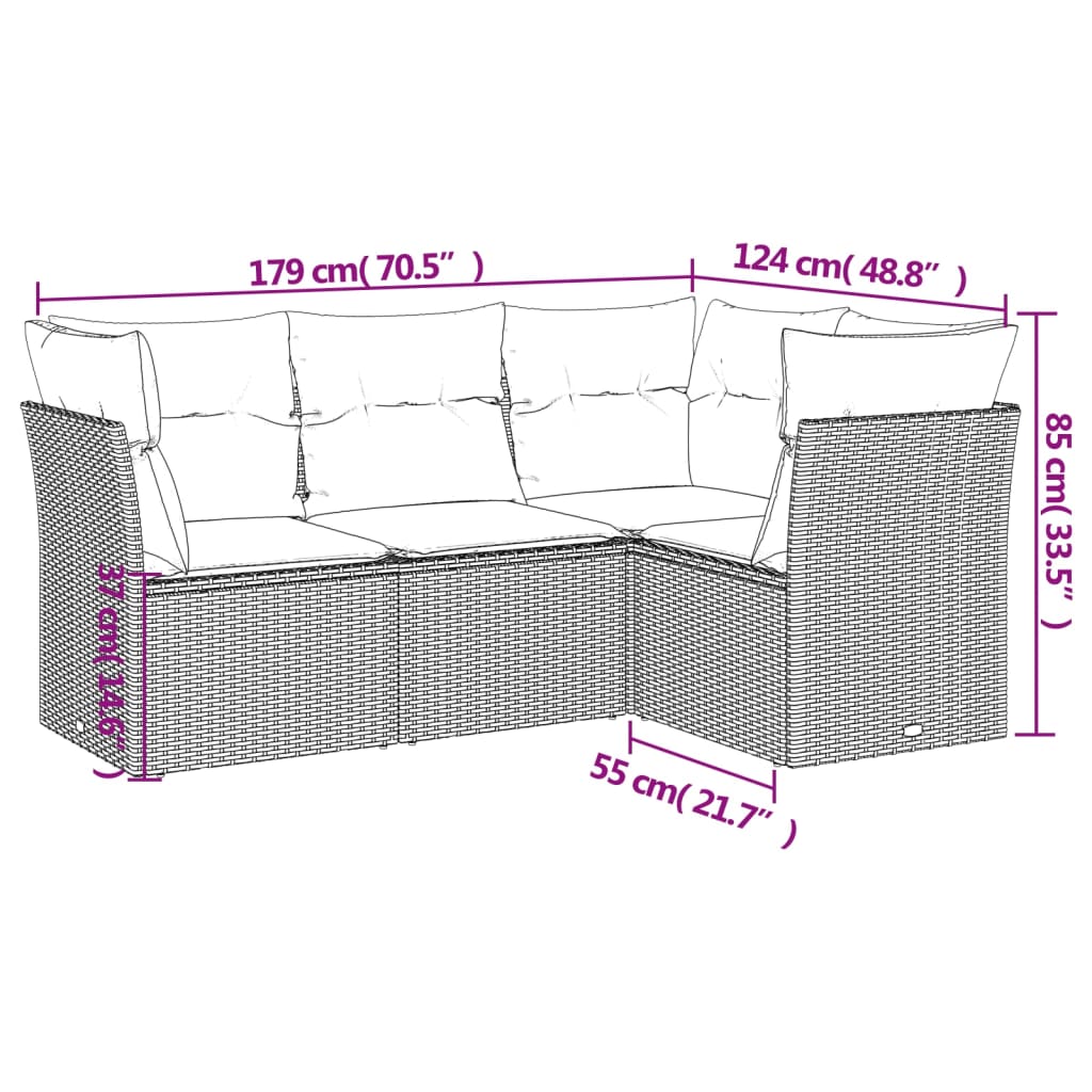 Set Mobilier De Grădină Cu Perne, 4 Piese, , Poliratan