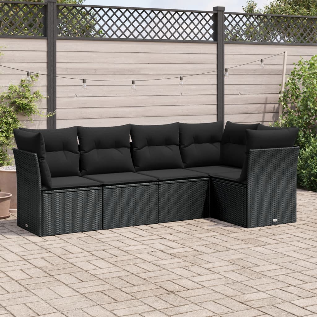 Set Mobilier De Grădină Cu Perne, 5 Piese, Negru, Poliratan