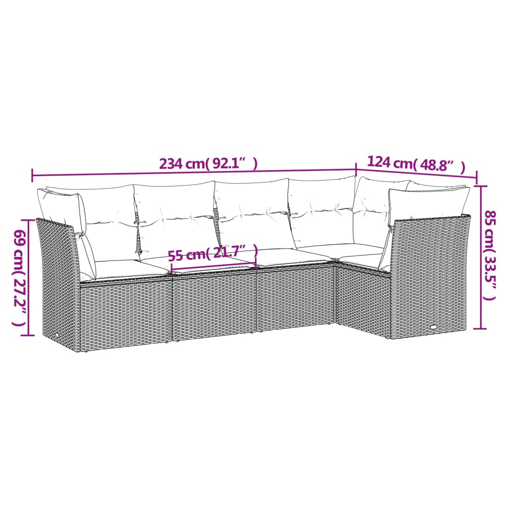Set Mobilier De Grădină Cu Perne, 5 Piese, Negru, Poliratan