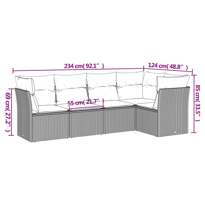 Set Mobilier De Grădină Cu Perne, 5 Piese, Negru, Poliratan