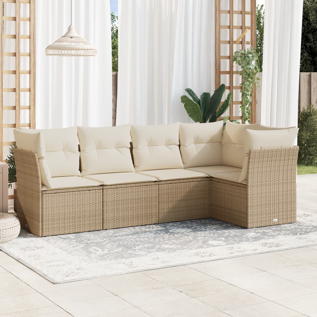Set Mobilier De Grădină Cu Perne, 5 Piese, Negru, Poliratan