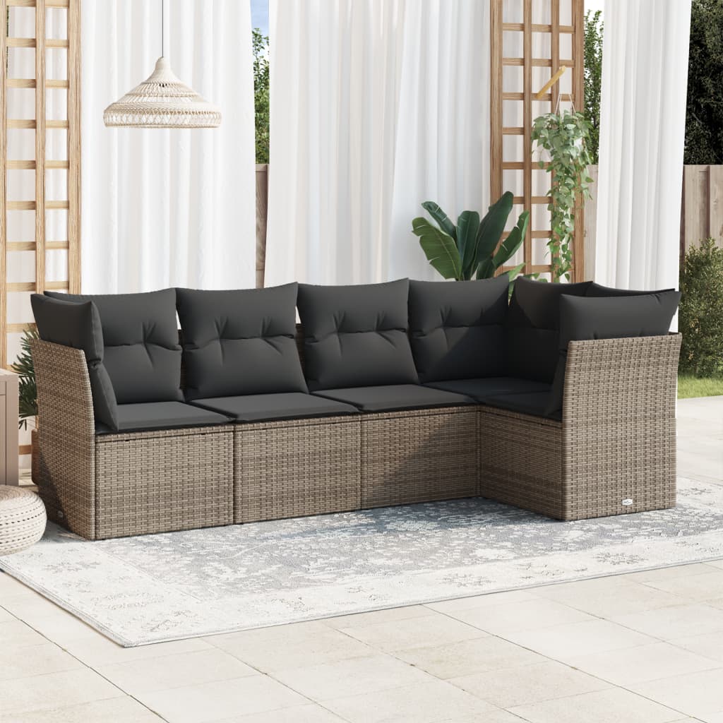 Set Mobilier De Grădină Cu Perne, 5 Piese, Negru, Poliratan