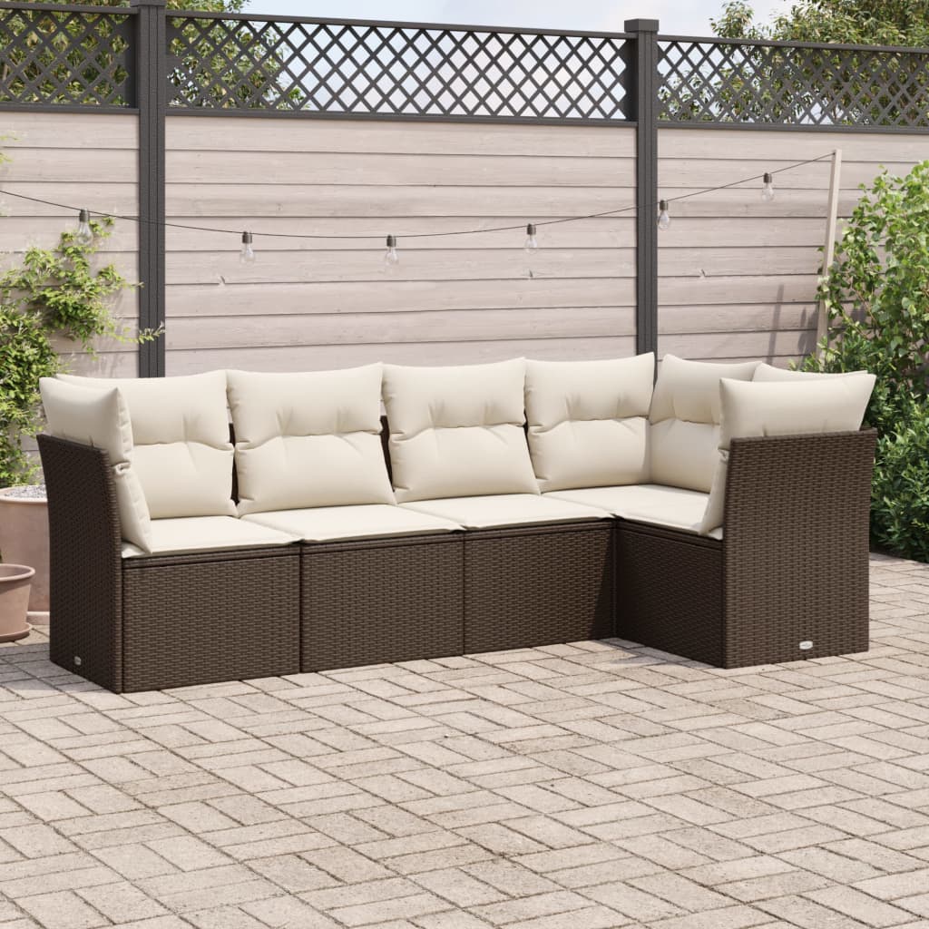 Set Mobilier De Grădină Cu Perne, 5 Piese, Negru, Poliratan