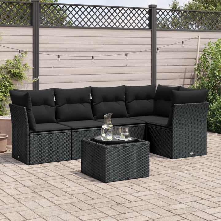 Set Mobilier De Grădină Cu Perne, 5 Piese, Negru, Poliratan