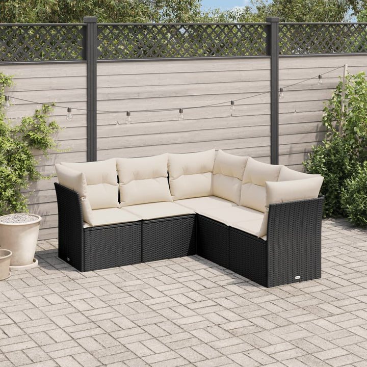 Set Canapele De Grădină Cu Perne, 5 Piese, Bej, Poliratan