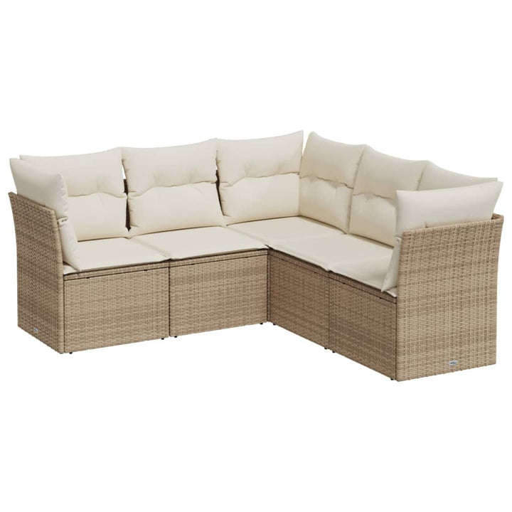 Set Canapele De Grădină Cu Perne, 5 Piese, Bej, Poliratan
