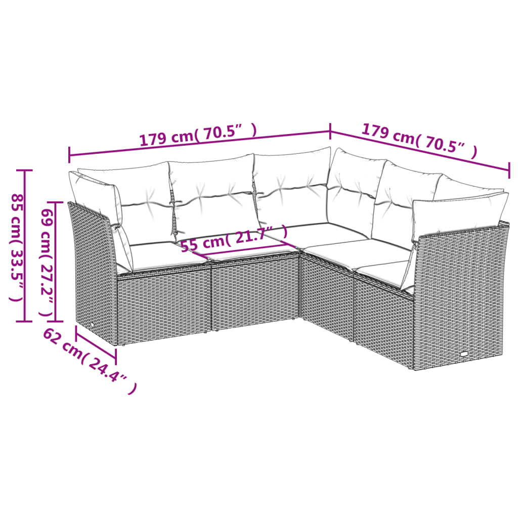 Set Canapele De Grădină Cu Perne, 5 Piese, Bej, Poliratan