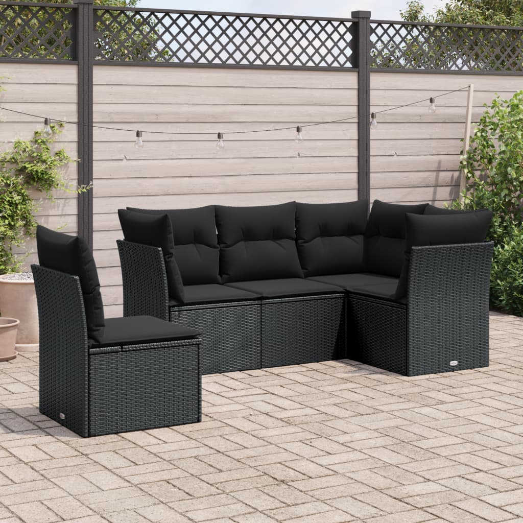 Set Canapele De Grădină Cu Perne, 5 Piese, Bej, Poliratan